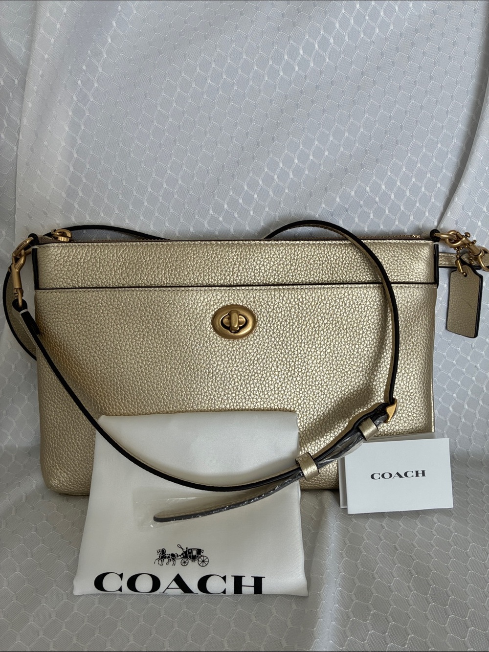 Coach NWOT Polly Crossbody Soft Gold Pebbled Leather